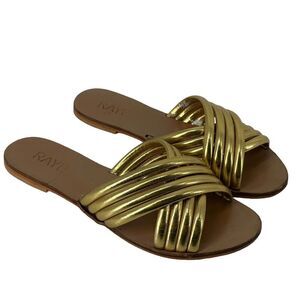 Raye Ziggy Gold Sandals Womens Size 7 Slip On Flats Metallic Open Toe goddess